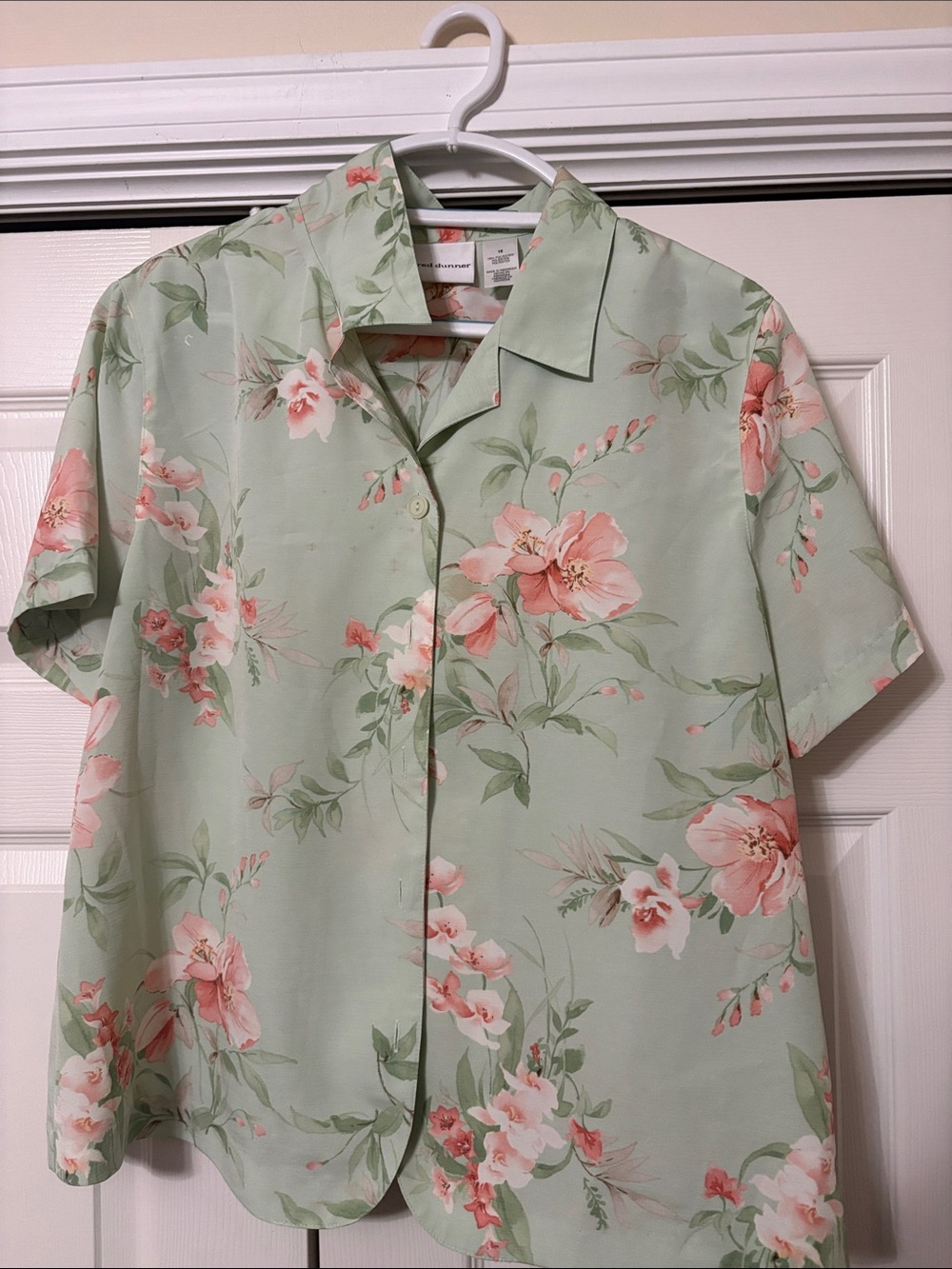 Alfred Dunner Mint Green Floral Short-Sleeve Button-Front Shirt